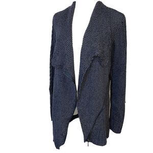 Rachel Roy Cardigan Sweater Womens Size XL Blue Zip Front Multi Knit HEAVY